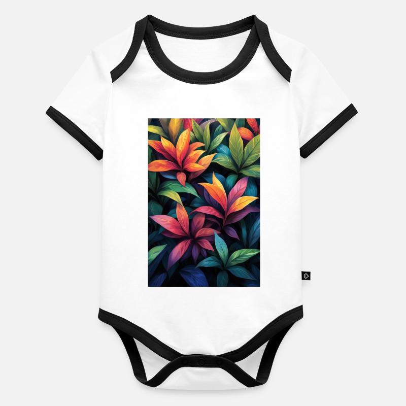 Motif de feuilles tropicales néon Body Bébé bio contrasté manches courtes