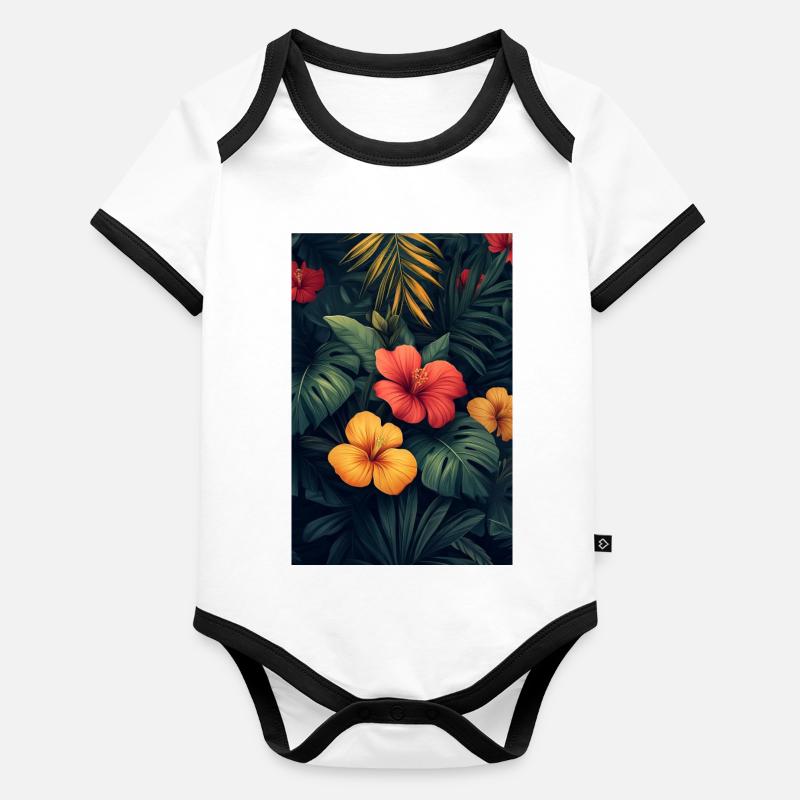 Tropical Hibiscus Jungle Organic Baby Contrasting Bodysuit