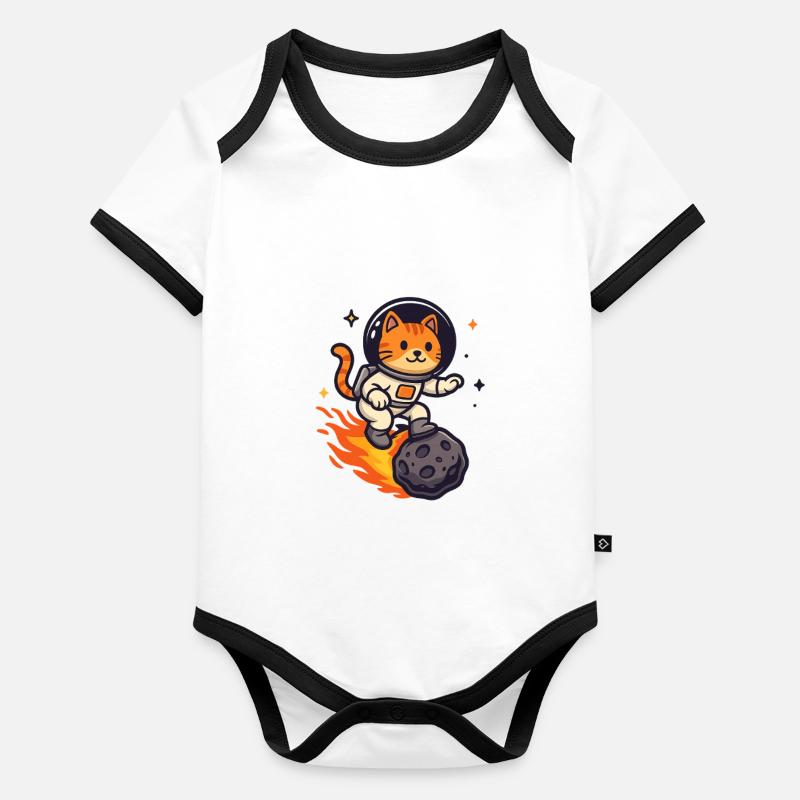 Astro Cat Meteor Rider Kawaii Chat de l’espace Body Bébé bio contrasté manches courtes