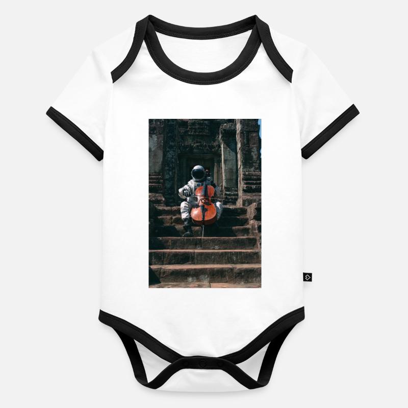 Astronaut Playing Cello at Ancient Temple Organic Baby Contrasting Bodysuit