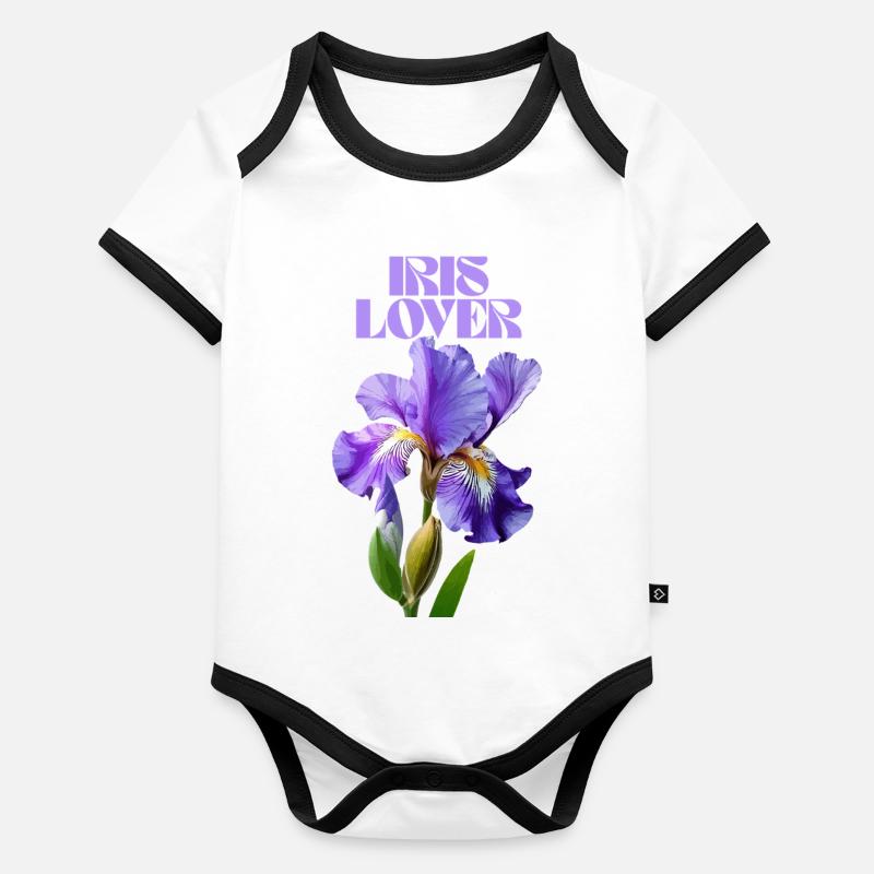 Fleur d’iris violet design botanique Body Bébé bio contrasté manches courtes