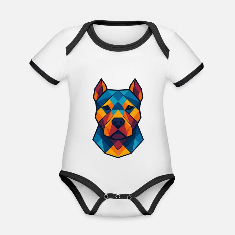 Chien | Tête de chien Impression / Impression / Design - Body Bébé bio contrasté manches courtes - blanc/noir