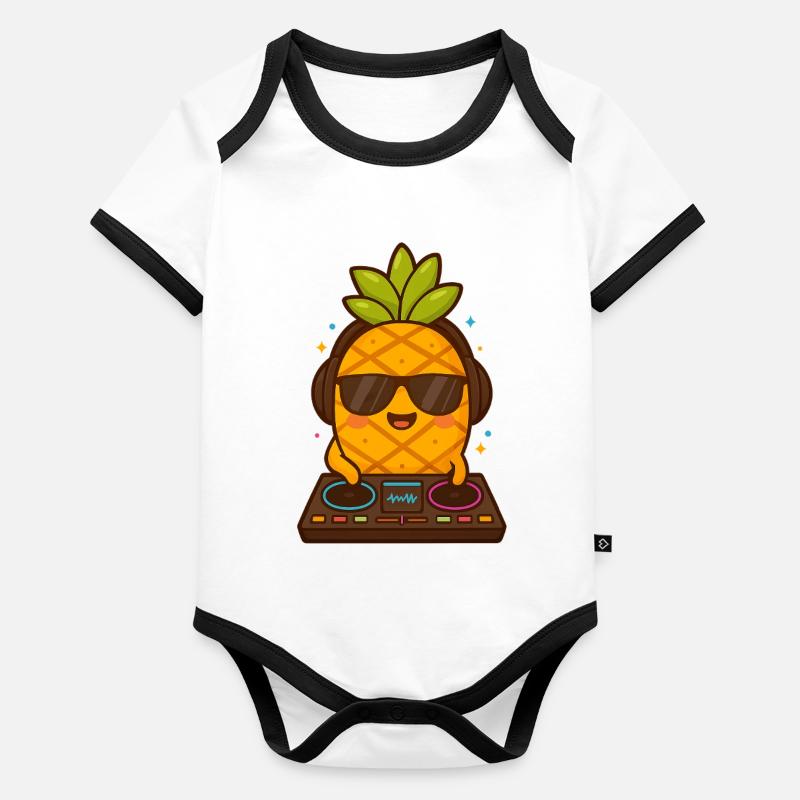 Pineapple DJ with sunglasses Organic Baby Contrasting Bodysuit