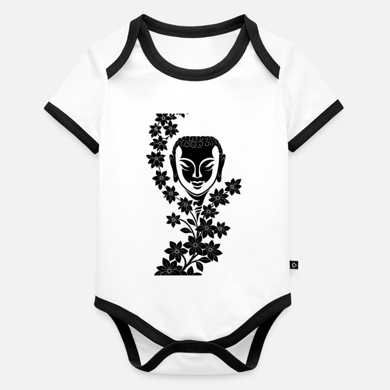 Buddha mit Blumenkranz--Soul  Baby Bio-Kurzarm-Kontrastbody