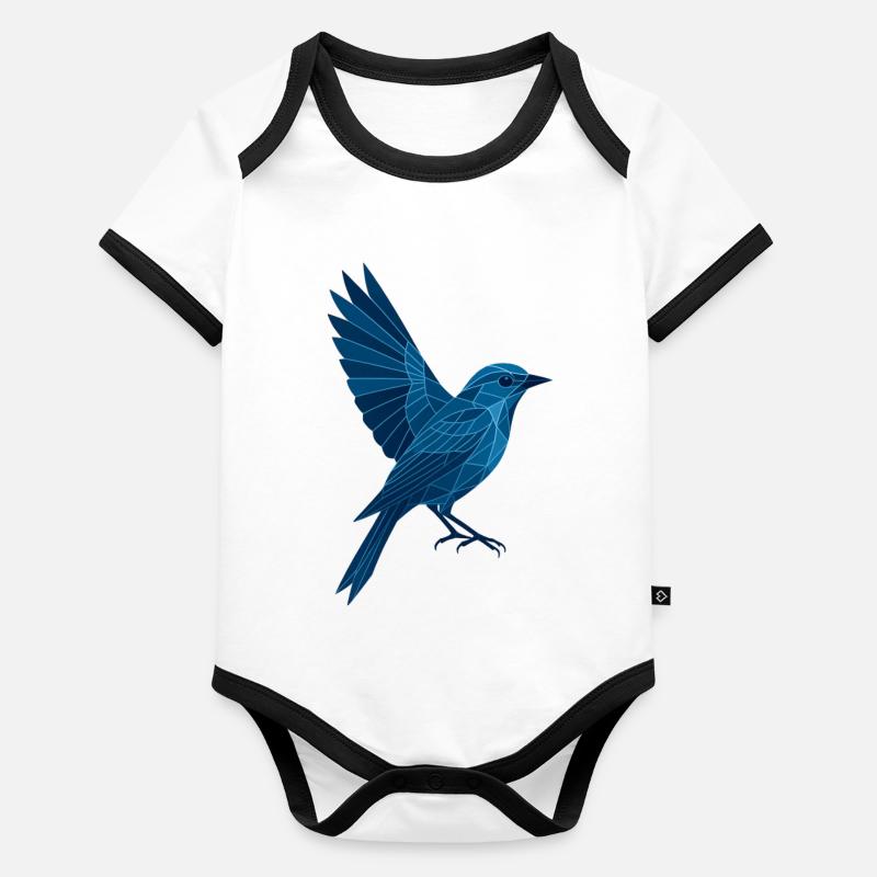 Geometric Blue Bird / Left Wing Organic Baby Contrasting Bodysuit