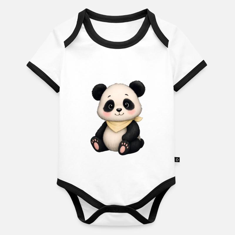 Kuschelpanda mit Halstuch Baby Bio-Kurzarm-Kontrastbody