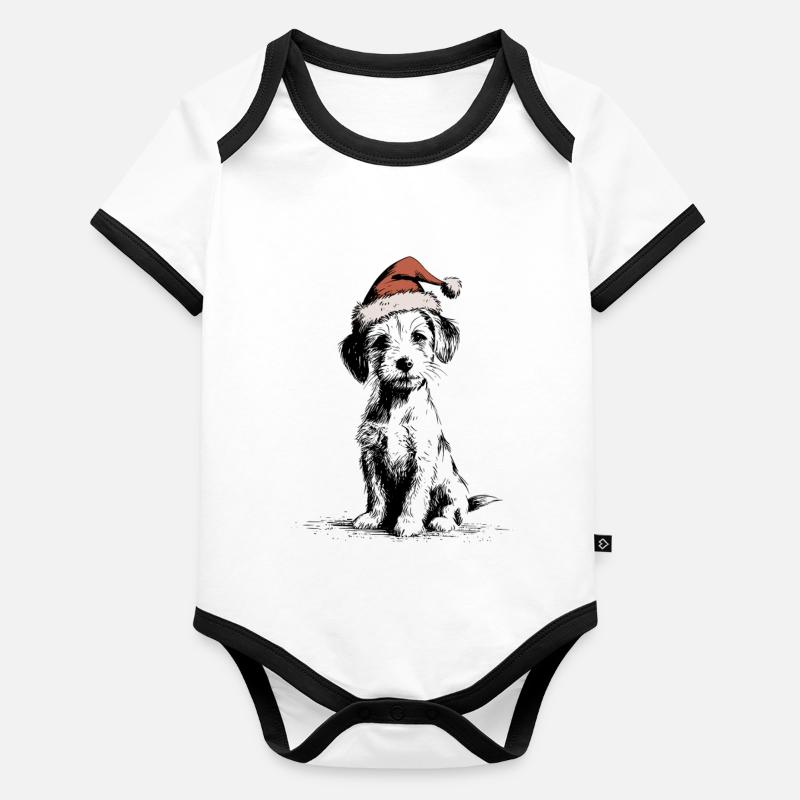 Chiot du Père Noël Body Bébé bio contrasté manches courtes