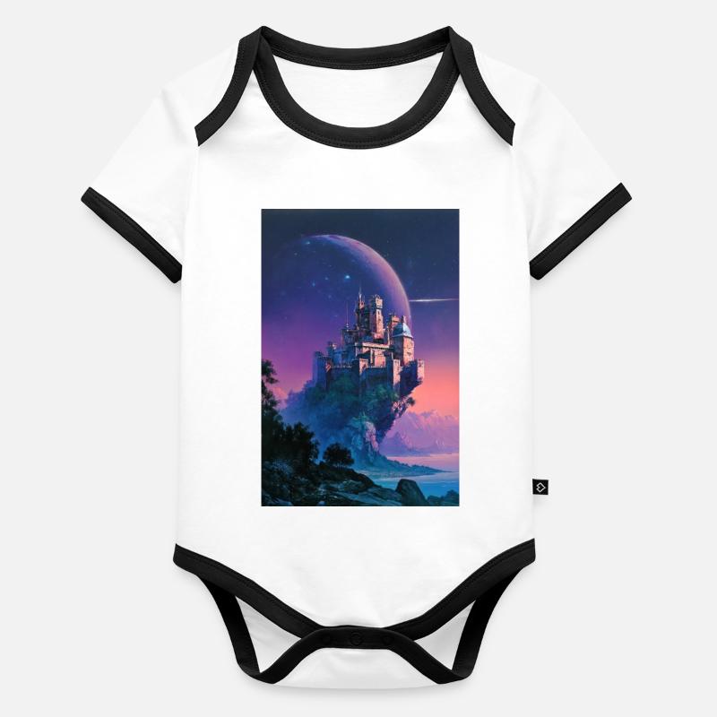 Château au clair de lune au-dessus de l’île Nebula Body Bébé bio contrasté manches courtes