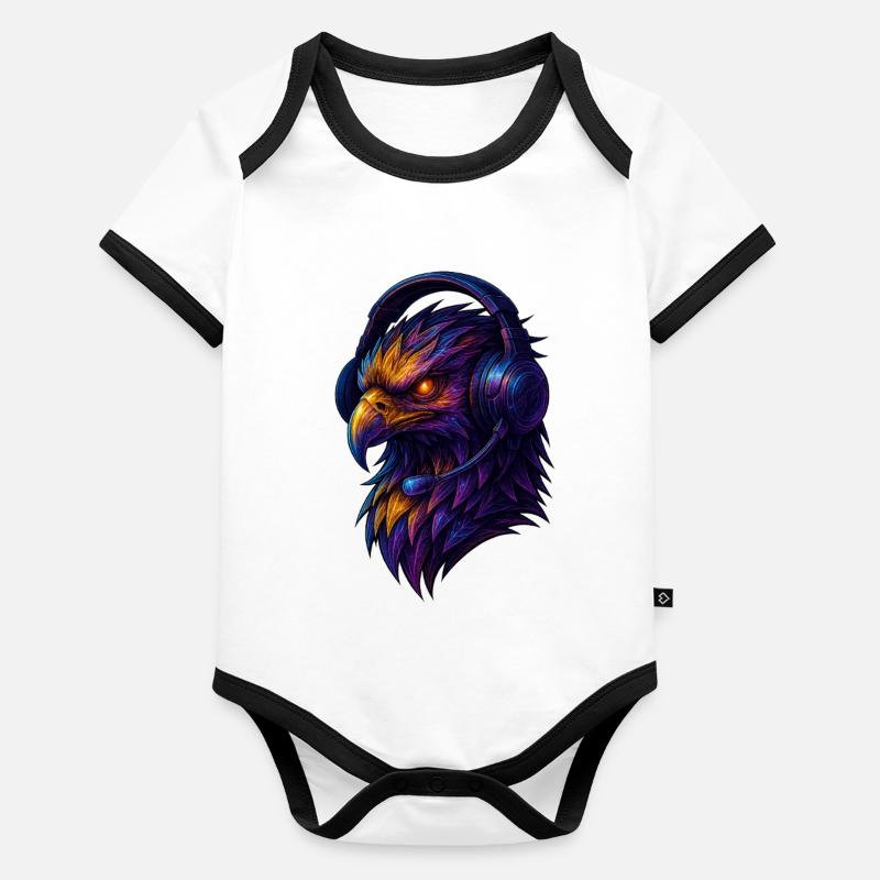 Aigle néon avec casque Body Bébé bio contrasté manches courtes