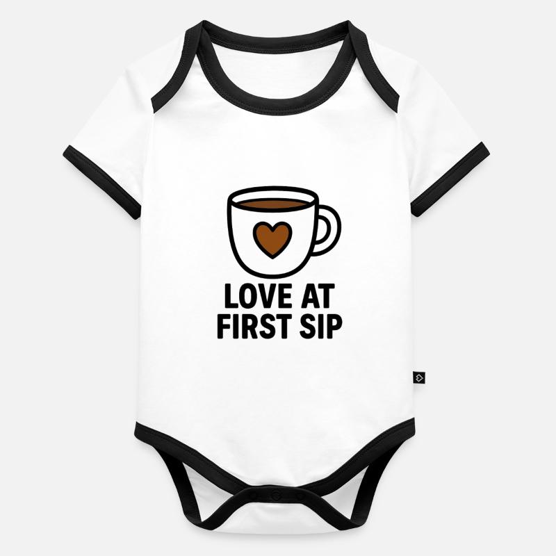 Liebe beim ersten Schluck Kaffee Baby Bio-Kurzarm-Kontrastbody