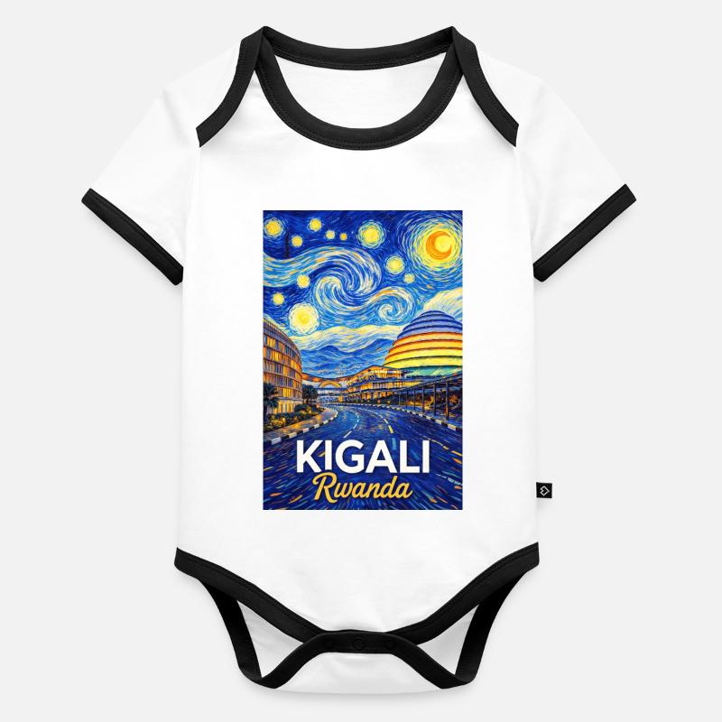 Silhouette étoilée de Kigali au Rwanda Body Bébé bio contrasté manches courtes