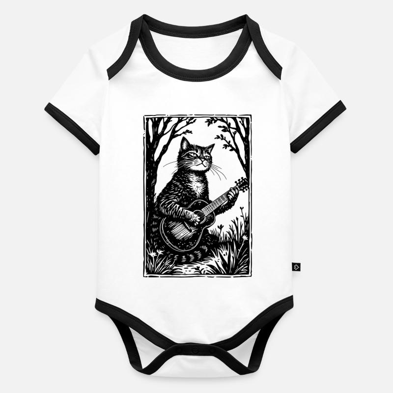 Cat Playing Guitar Organic Baby Contrasting Bodysuit