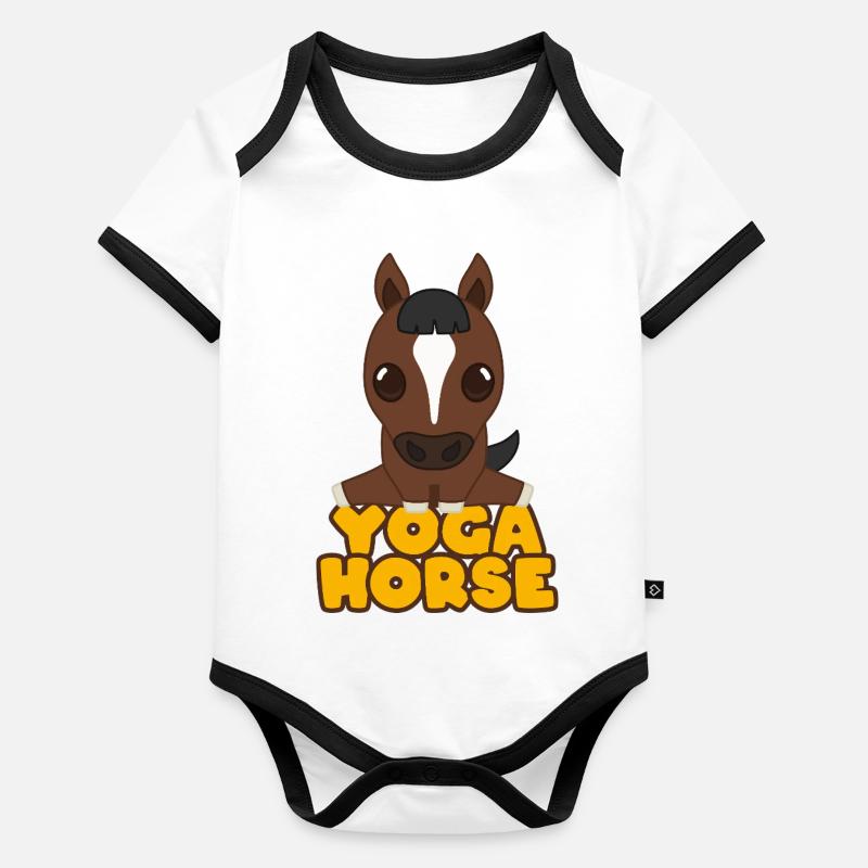 Yoga Pferd Cartoon Baby Bio-Kurzarm-Kontrastbody