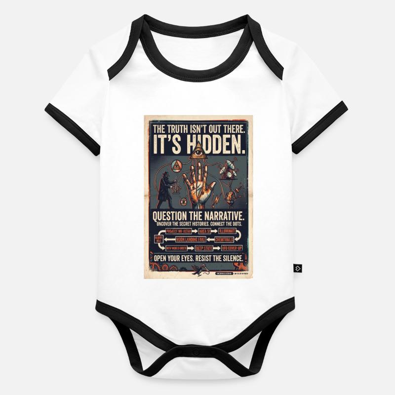 Hidden Truths: Retro Conspiracy Poster Organic Baby Contrasting Bodysuit
