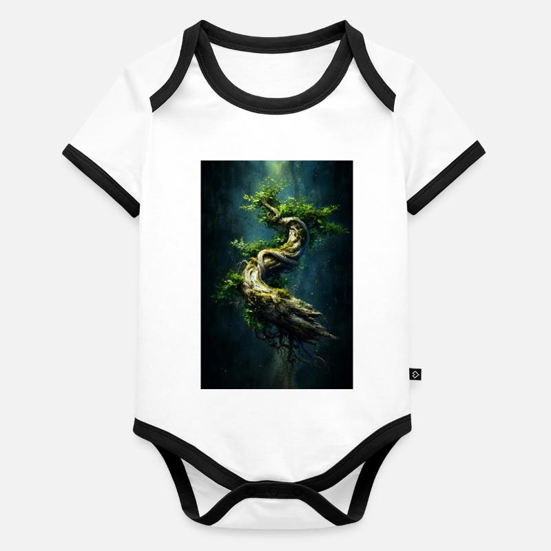 Spiralgrüner grüner Baum im dunklen Abgrund Baby Bio-Kurzarm-Kontrastbody