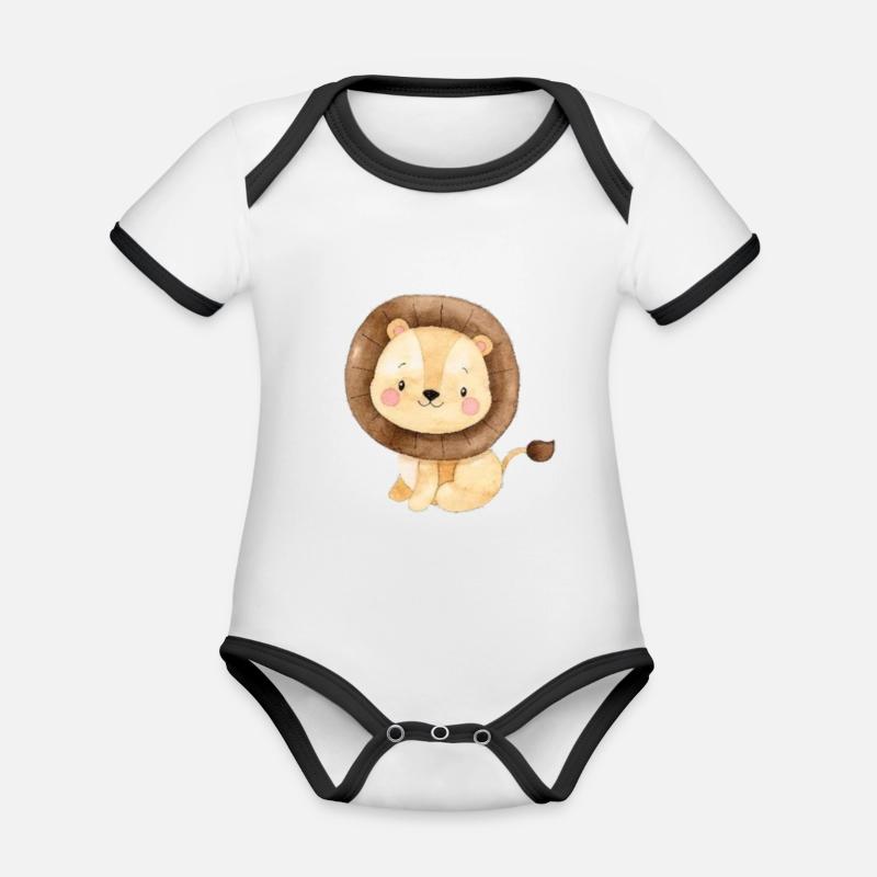 Lion mignon - Body Bébé bio contrasté manches courtes - blanc/noir