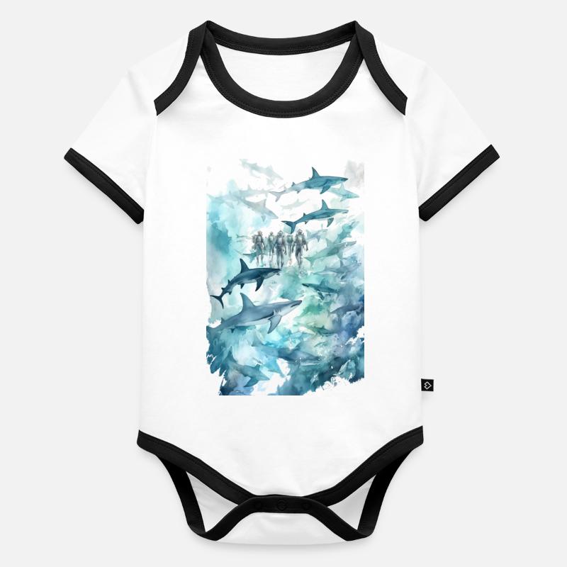 Watercolor: Shark school Organic Baby Contrasting Bodysuit