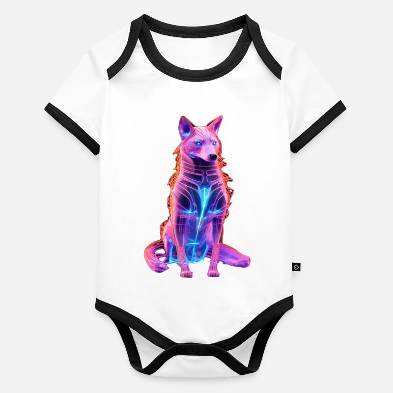 Neon Cyberwolf Kunstdesign Baby Bio-Kurzarm-Kontrastbody