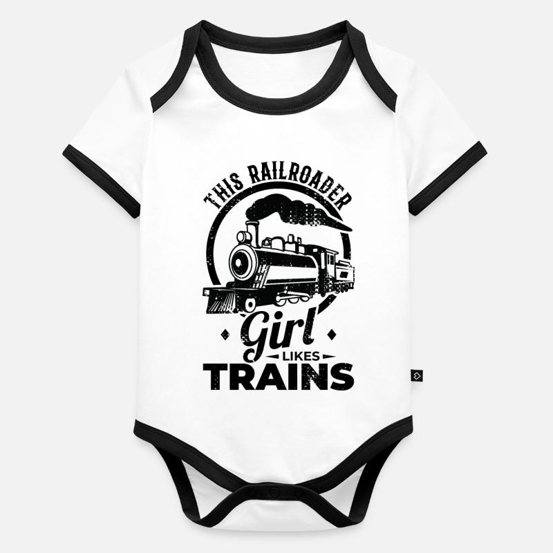 Cette fille de chemin de fer aime les trains Body Bébé bio contrasté manches courtes