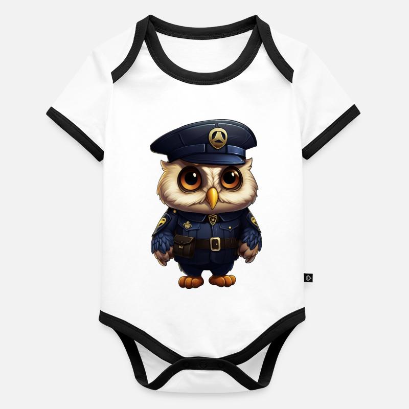 Hiboux Policier Body Bébé bio contrasté manches courtes