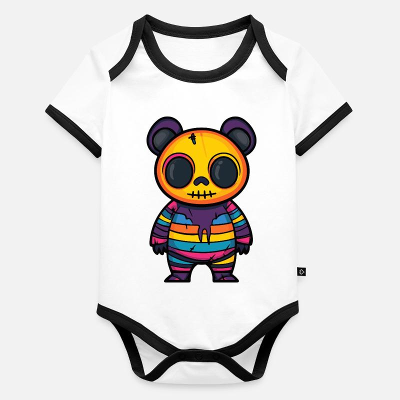 Panda Halloween Bande Dessinée Drôle Body Bébé bio contrasté manches courtes