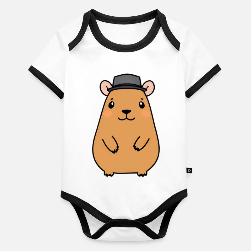 Capybara Kapu avec Chapeau de feutre Body Bébé bio contrasté manches courtes