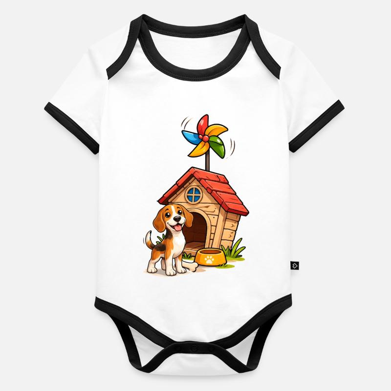 Conception amusante de la maison de chien Beagle Body Bébé bio contrasté manches courtes