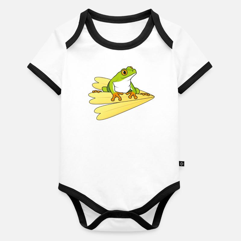 Frosch mit Blütenblättern Baby Bio-Kurzarm-Kontrastbody