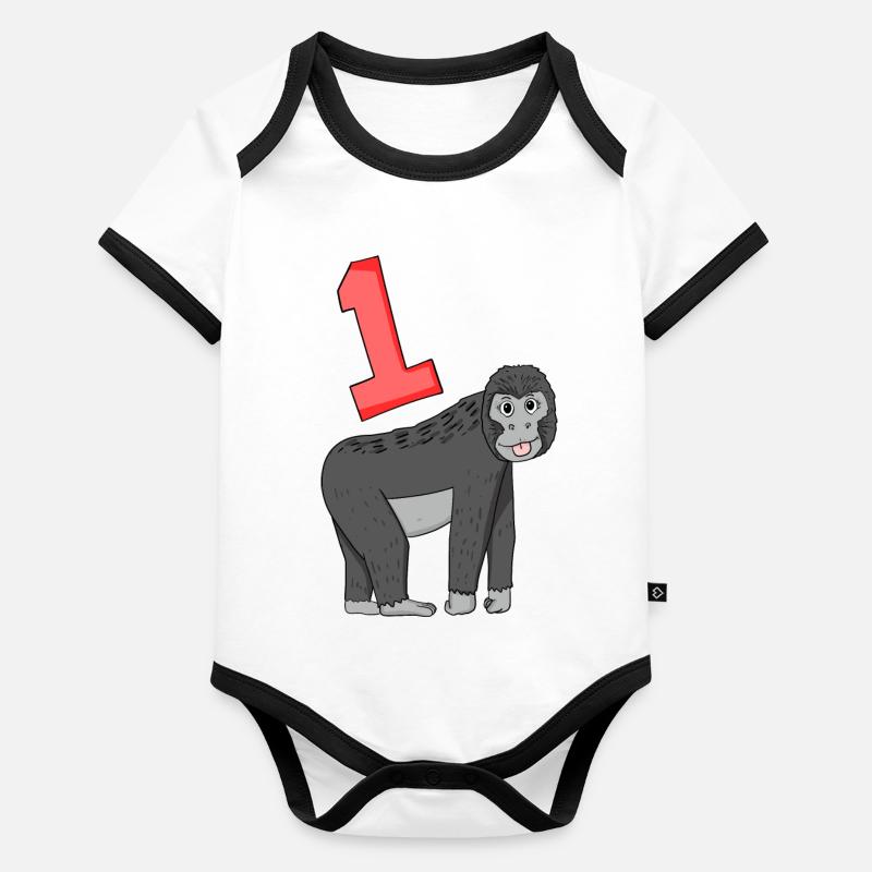Zahl 1 Nummer Eins - Affe Motiv Baby Bio-Kurzarm-Kontrastbody