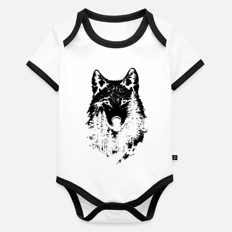 Silhouette de forêt de visage de loup Body Bébé bio contrasté manches courtes