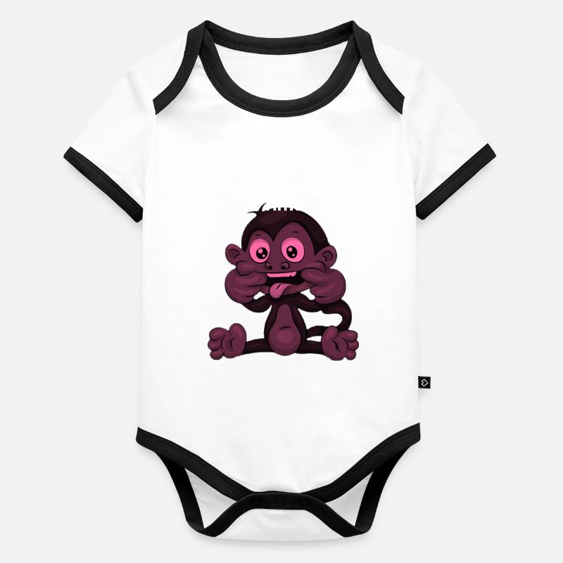 Dessin animé Singe Temps de jeu Body Bébé bio contrasté manches courtes