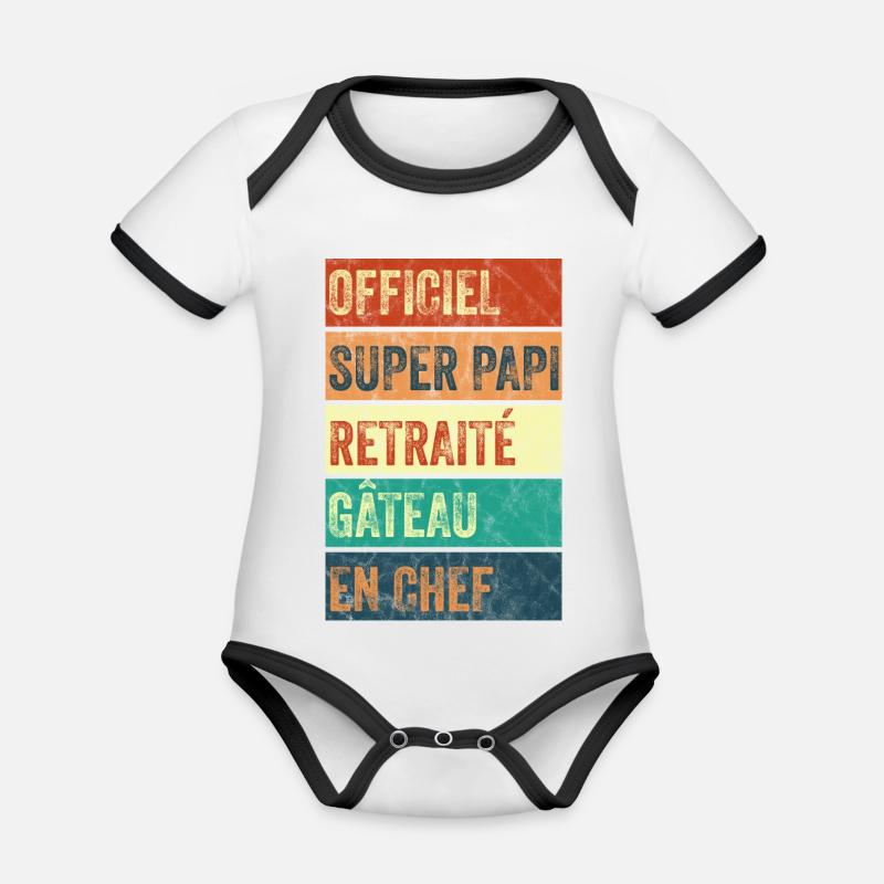 Super Papi Officiel - Body Bébé bio contrasté manches courtes - blanc/noir
