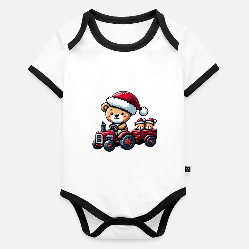 Teddy als Weihnachtsmann mit Traktor Baby Bio-Kurzarm-Kontrastbody