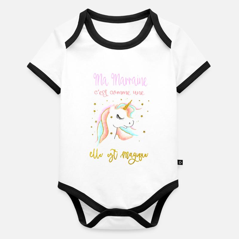 ma marraine c'est comme une licorne Body Bébé bio contrasté manches courtes