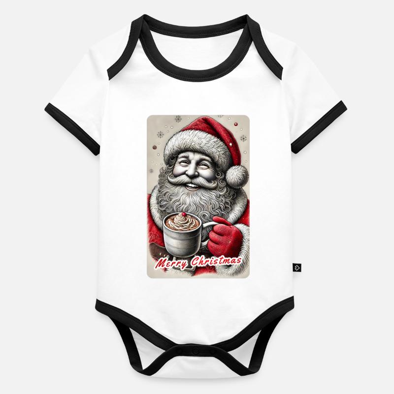 Joyeux Père Noël avec chocolat chaud Body Bébé bio contrasté manches courtes