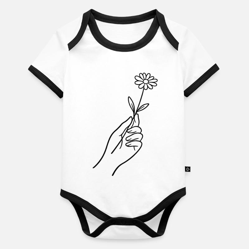 Linienhand mit Blume Baby Bio-Kurzarm-Kontrastbody