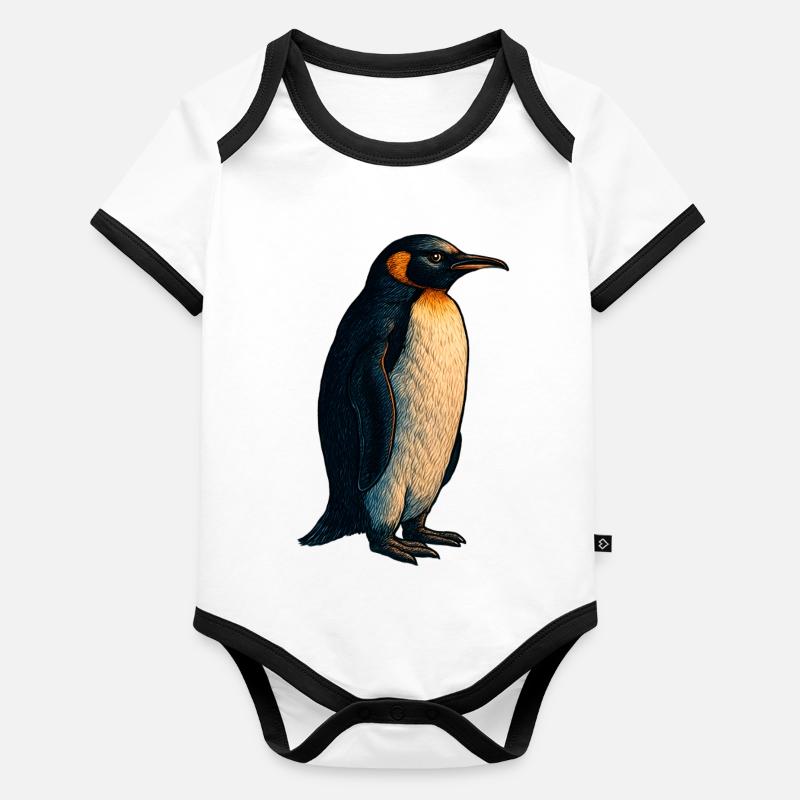 Illustration de pingouin avec un contraste chaleureux Body Bébé bio contrasté manches courtes
