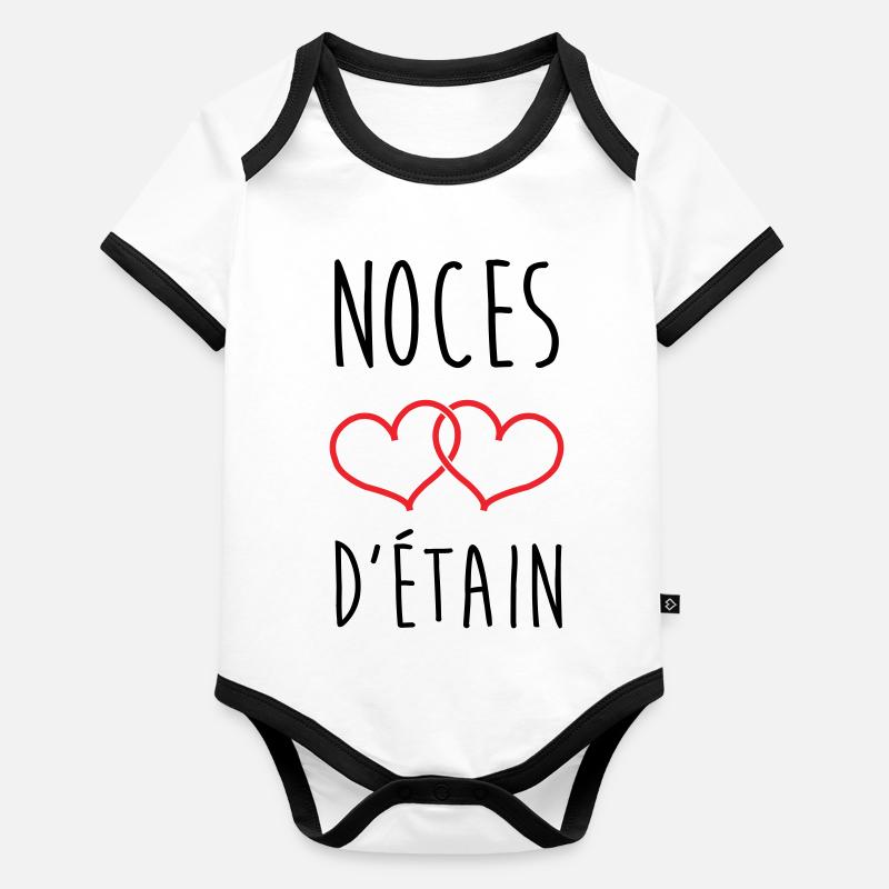 Noces d'Étain 10 ans de mariage Body Bébé bio contrasté manches courtes