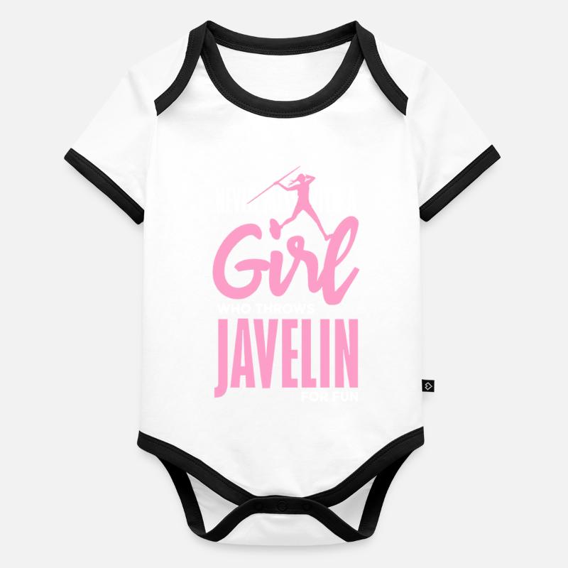 Javelin thrower with fun statement Organic Baby Contrasting Bodysuit