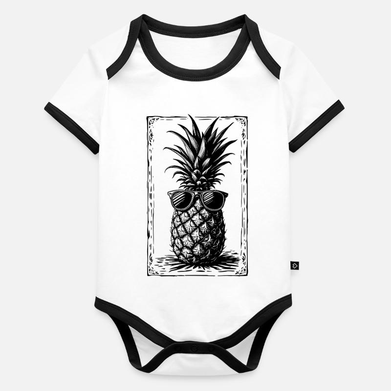 Cool Pineapple with Sunglasses Organic Baby Contrasting Bodysuit