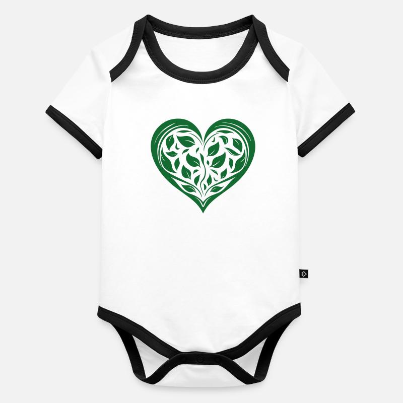 Coeur vert Body Bébé bio contrasté manches courtes