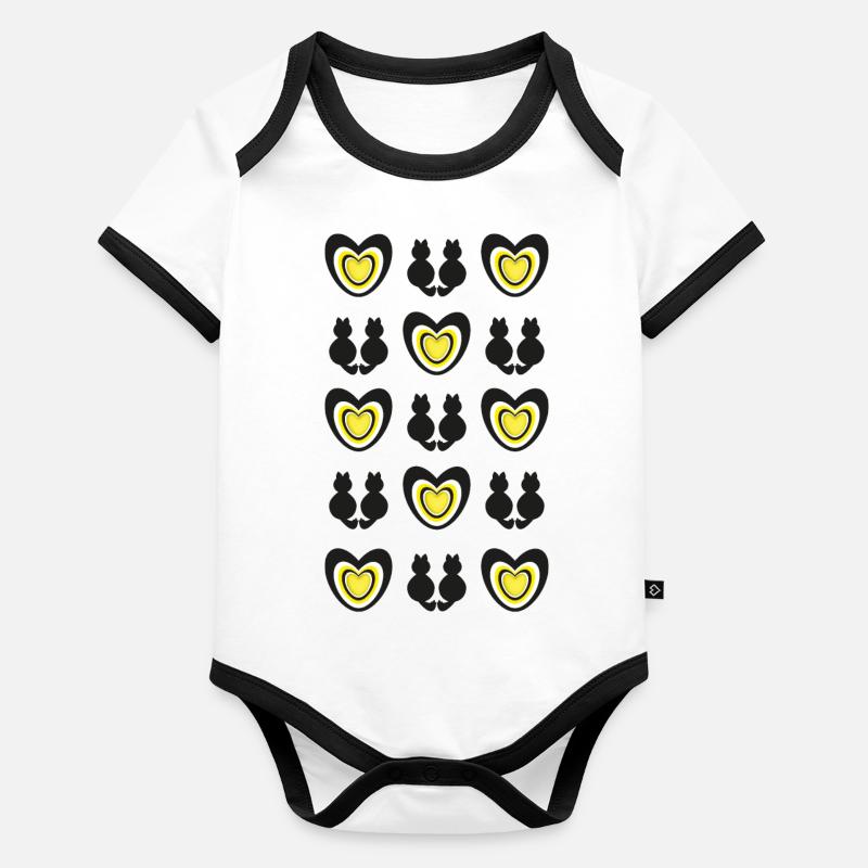Schwarze Katzen mit Herzen, ein toller Hingucker. Baby Bio-Kurzarm-Kontrastbody