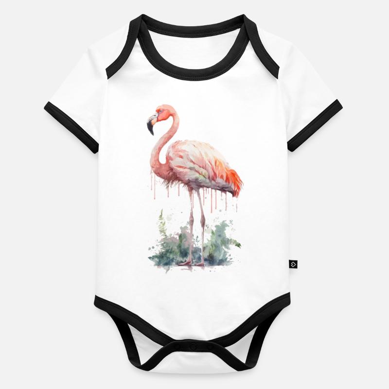 Flamant rose Body Bébé bio contrasté manches courtes