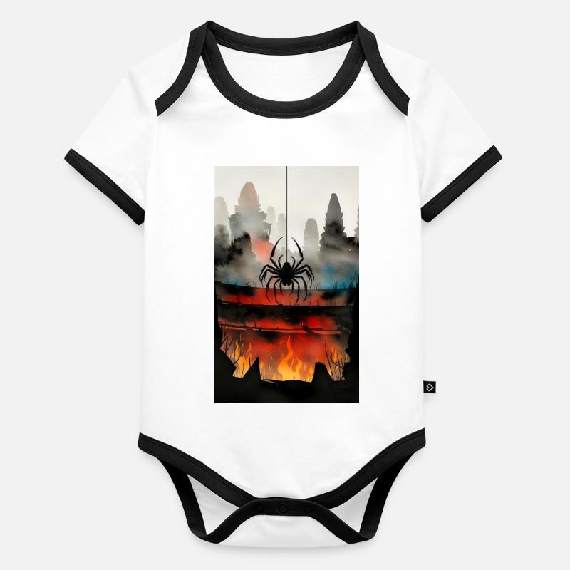 Dark city with tentacle spider in fire Organic Baby Contrasting Bodysuit