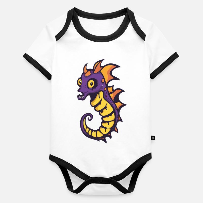 Hippocampe Halloween Bande dessinée drôle Body Bébé bio contrasté manches courtes