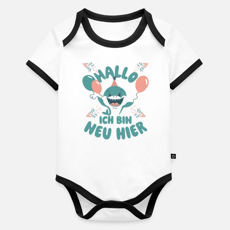 Hallo - Ich bin neu hier - Geburt - erster Tag Baby Bio-Kurzarm-Kontrastbody