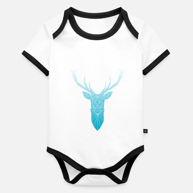 Tête de cerf dans la conception triangle (bleu clair) Body Bébé bio contrasté manches courtes