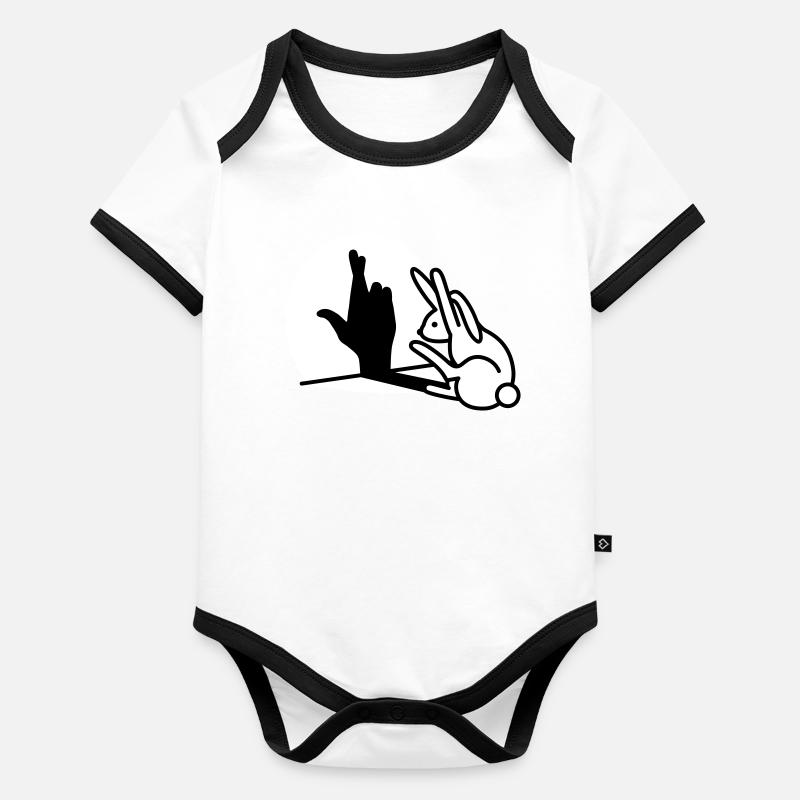 Lapin drôle main ombre croisant les doigts Body Bébé bio contrasté manches courtes