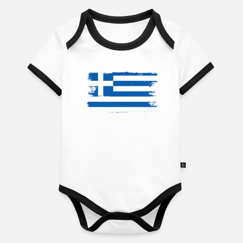 Coup de pinceau du drapeau grec Body Bébé bio contrasté manches courtes