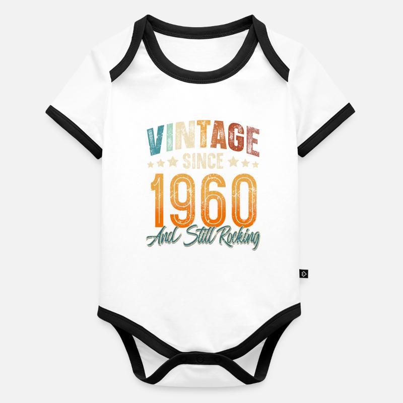 1960 Année de naissance Anniversaire Année de construction Millésime Body Bébé bio contrasté manches courtes